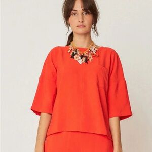 SKFK Maitia Tile Red Orange Short Sleeve Chest Pocket Tencel Shirt EU 38 | US 6